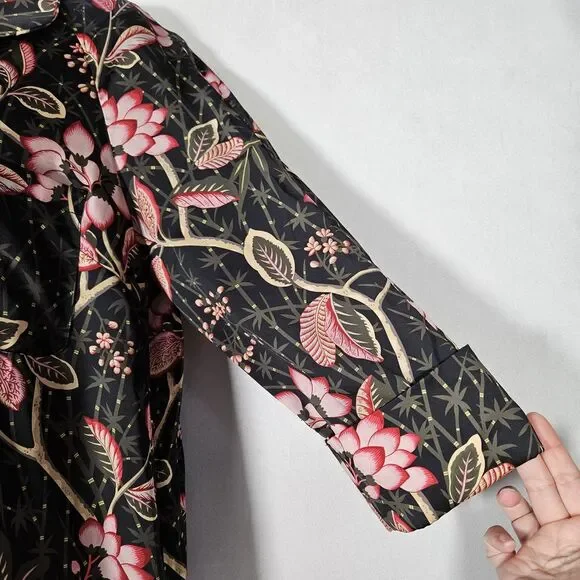 Tuckernuck Womens M Bamboo Black Floral Midi Shirt Dress Round Slits Hem Peasant - Picture 13 of 16